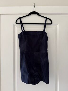 Abercrombie & Fitch Navy Pinstripe Spaghetti-Strap Mini Romper